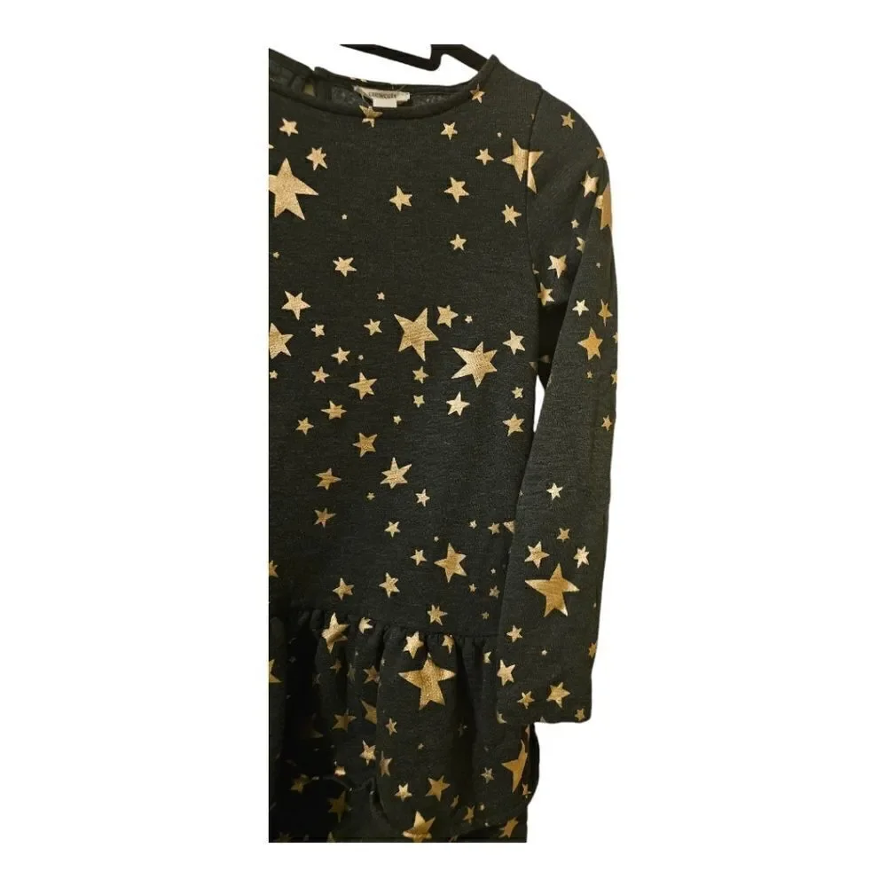 CREWCUTS Girls' Gold Stars‎ Tiered Fleece Dress - Size Large
